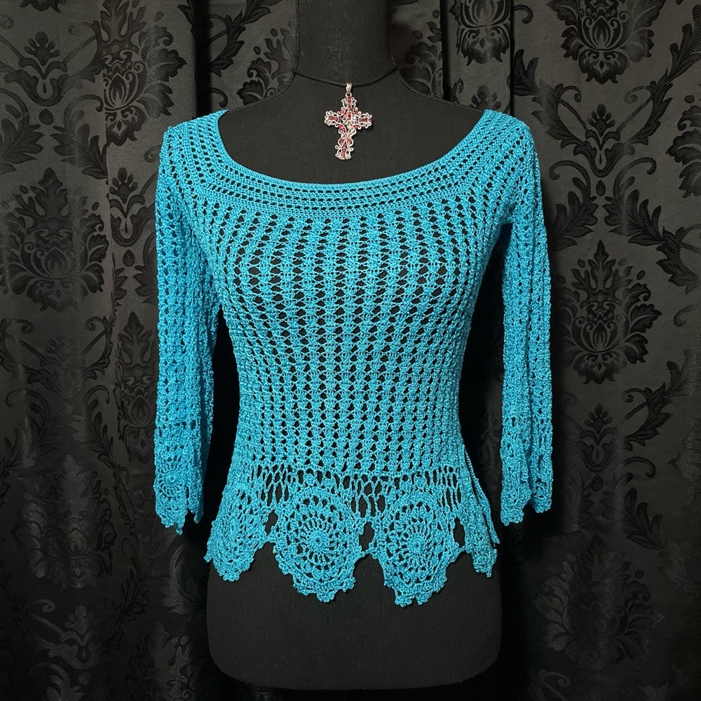 Bettie Page Blue Crochet Blouse